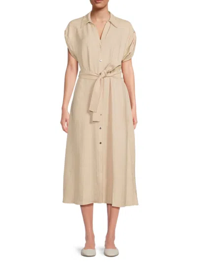 Dkny Women's Belted Button-front Midi-dress In Neutral