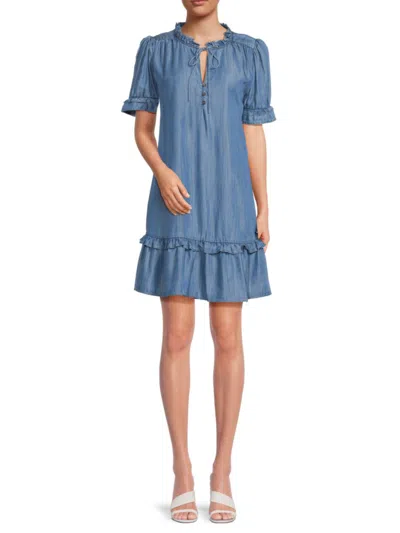Dkny Women's Ruffled Lyocell Minidress In Blue