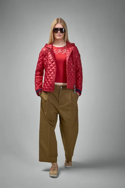Moncler Corbelin Diamond-quilted Hooded Down Jacket In Red