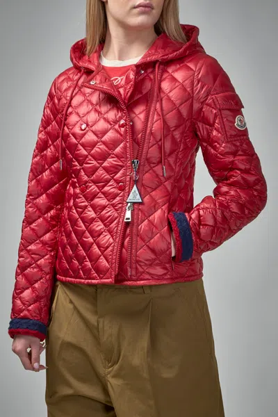 Moncler Corbelin Diamond-quilted Hooded Down Jacket In Red