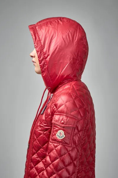Moncler Corbelin Diamond-quilted Hooded Down Jacket In Red