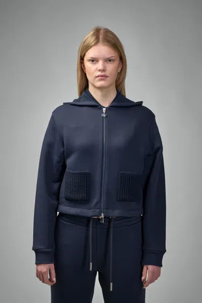 Moncler Knit Accent Cotton Zip-up Hoodie In Blue