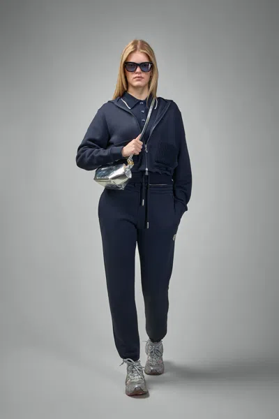 Moncler Knit Accent Cotton Zip-up Hoodie In Blue