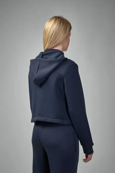 Moncler Knit Accent Cotton Zip-up Hoodie In Blue