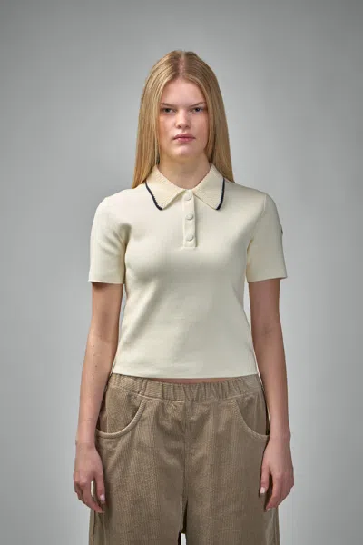 Moncler Knit Cotton Polo Shirt In White