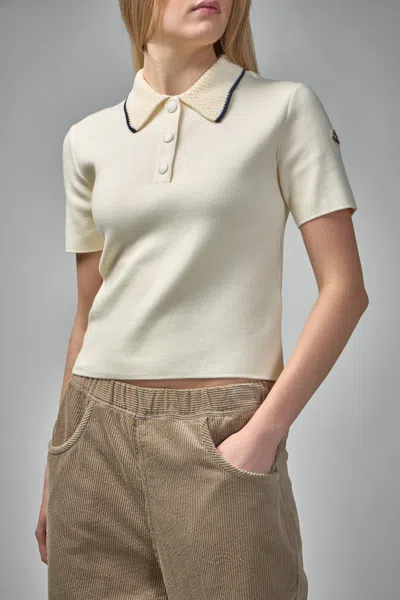 Moncler Knit Cotton Polo Shirt In White