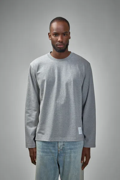 Thom Browne Oversized Long Sleeve Tee W/ Rwb Knit Trim In Gray