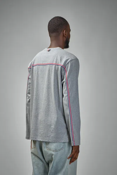 Thom Browne Oversized Long Sleeve Tee W/ Rwb Knit Trim In Gray