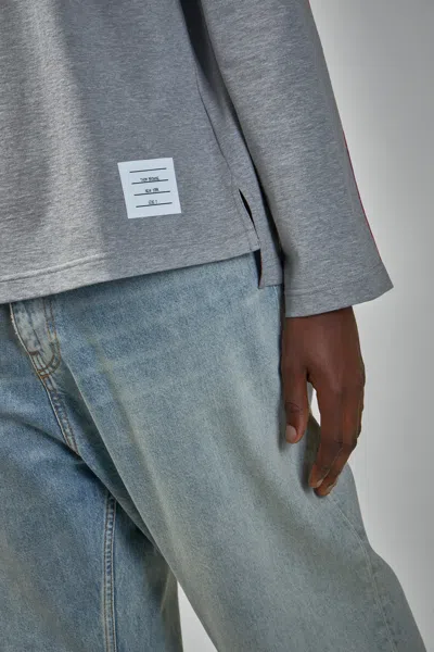 Thom Browne Oversized Long Sleeve Tee W/ Rwb Knit Trim In Gray