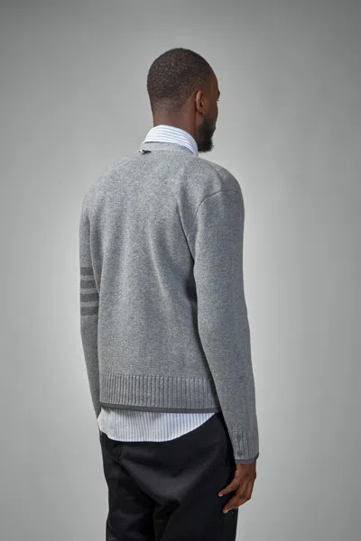 Thom Browne Milano Stitch V Neck Cardigan In Merino Wool In Gray