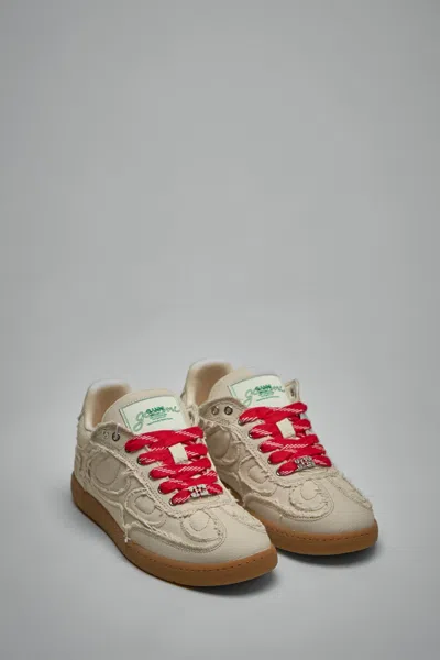 Ganni Canvas Raw Edge Sneakers In Green