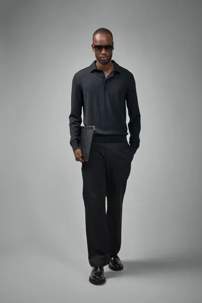Tom Ford Fine Gauge Pure Wool Ls Polo In Black