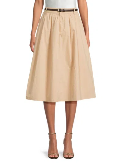 Wdny Women's Belted A-line Cotton Midi-skirt