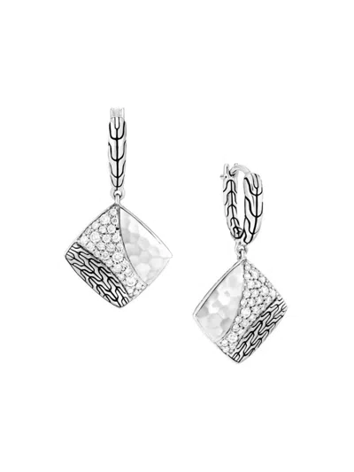 John Hardy Twisted Pavé Drop Earrings In Metallic