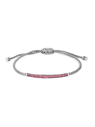 John Hardy Silver Treated Ruby Classic Chain Station Bracelet In Metallic