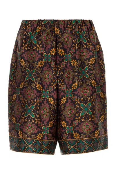 Pantamolle Printed Satin Gajardo Bermuda Shorts In Brown