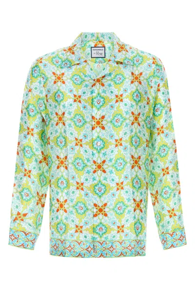 Pantamolle Printed Satin Gajardo Shirt In Green