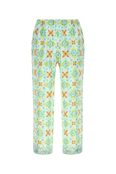 Pantamolle Printed Satin Gajardo Pant In Green