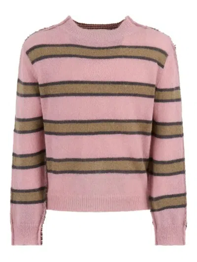 Marni Pink Striped Mohair Sweater In Pink