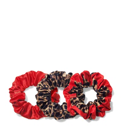 Silke Mulberry Silk Hair Scrunchies In Red
