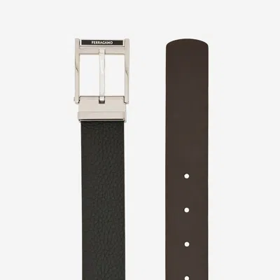 Ferragamo Reversible Leather Belt Square Buckle In Black