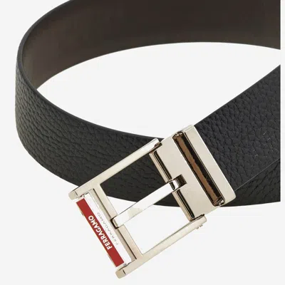 Ferragamo Reversible Leather Belt Square Buckle In Black