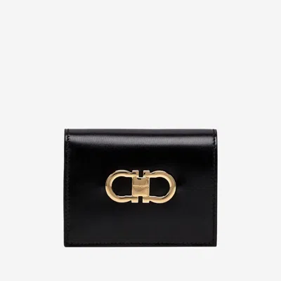 Ferragamo Compact Wallet Gancini In Black
