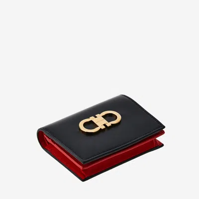 Ferragamo Compact Wallet Gancini In Black
