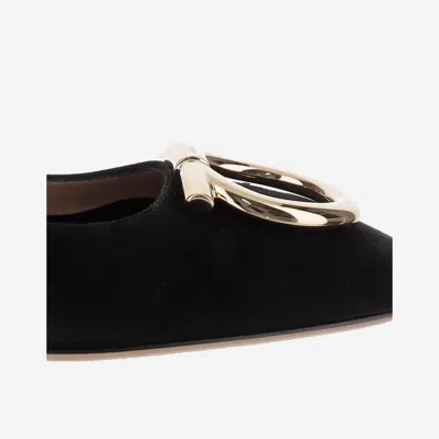 Ferragamo Suede Gancini Heeled Ballerina With Gold Hardware In Black
