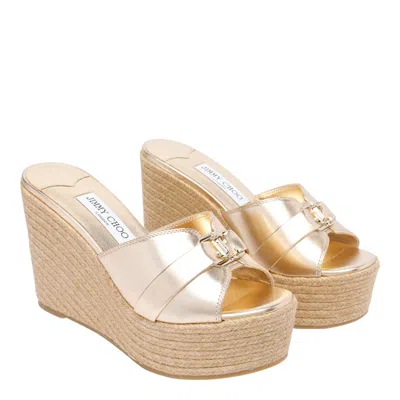 Jimmy Choo Leda Wedges With Metallic Espadrille Sole In Brown