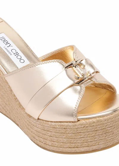 Jimmy Choo Leda Wedges With Metallic Espadrille Sole In Brown