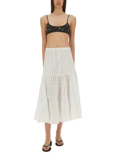 Paloma Wool Long Etoile Stripe Tiered Cotton Maxi Skirt In White