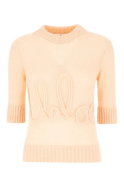 Chloé Logo Embroidery Sweater Sweaters And Cardigans Pink In Neutral
