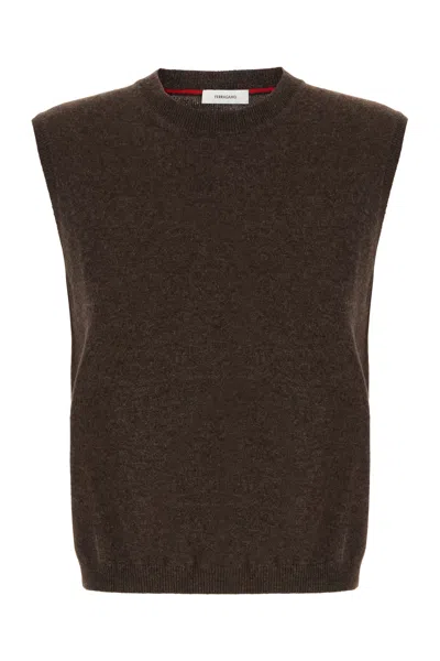 Ferragamo Chocolate Stretch Wool Blend Sleeveless Sweater In Brown