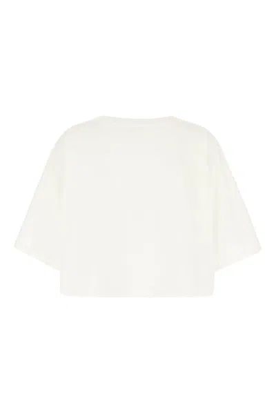 Chloé White Cropped T-shirt With Logo Lettering Print In Cotton Woman