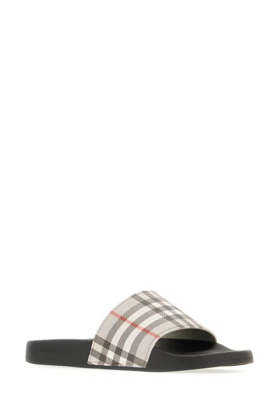 Burberry Check Slide Flat Open Toe Slippers In Black