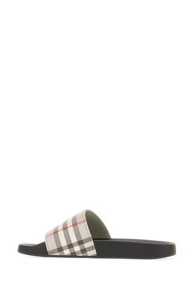 Burberry Check Slide Flat Open Toe Slippers In Black
