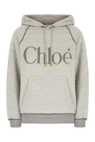 Chloé Logo Print Hooded Sweatshirt In Gray