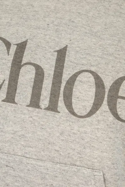 Chloé Logo Print Hooded Sweatshirt In Gray
