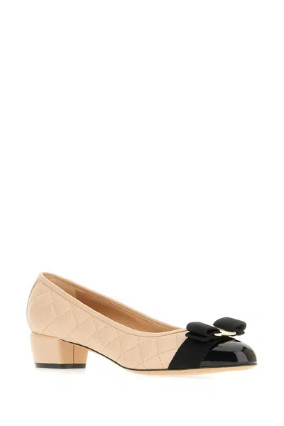 Ferragamo Two-tone Nappa Leather Vara Pumps In Neutral