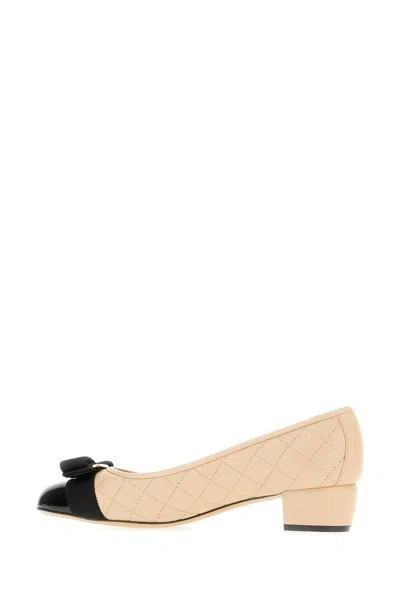 Ferragamo Two-tone Nappa Leather Vara Pumps In Neutral