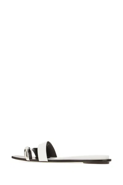 Tory Burch White Leather Pierced Thong Sandals