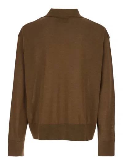 Ami Alexandre Mattiussi Ami Paris Men Brown Polo Shirt With Classic Collar And Logo Embroidery On The Front In Wool And Silk In Brown