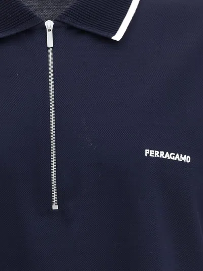 Ferragamo Zip Collar Polo Shirt In Blue