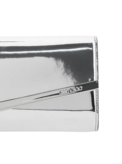 Jimmy Choo Emmie Metallic Envelope Clutch With Logo Lettering On The Front And Chain-link Shoulder Strap In Lea