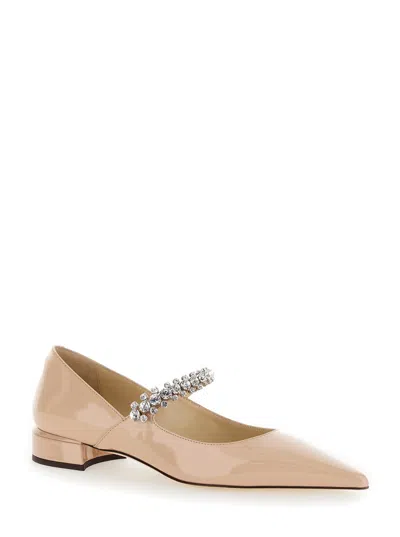 Jimmy Choo Beige Sabot With Rhinestone And Low Heel In Patent Leather Woman