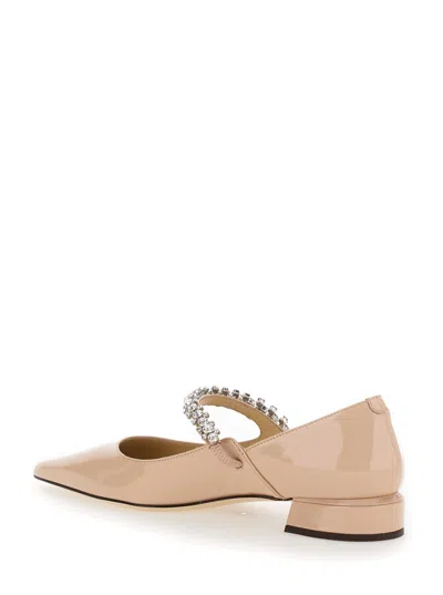 Jimmy Choo Beige Sabot With Rhinestone And Low Heel In Patent Leather Woman