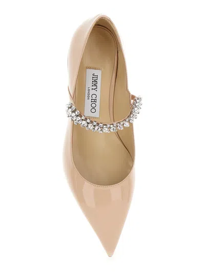 Jimmy Choo Beige Sabot With Rhinestone And Low Heel In Patent Leather Woman