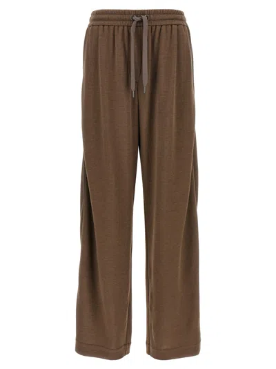 Brunello Cucinelli Elastic Waistband Wide Leg Trousers With Side Stripe Detail