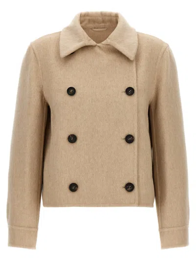 Brunello Cucinelli Cashmere Coat With Notched Collar And Double-breasted Design In Neutral